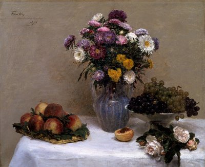Bílé růže a chryzantémy ve váze od Ignace Henri Jean Fantin-Latour