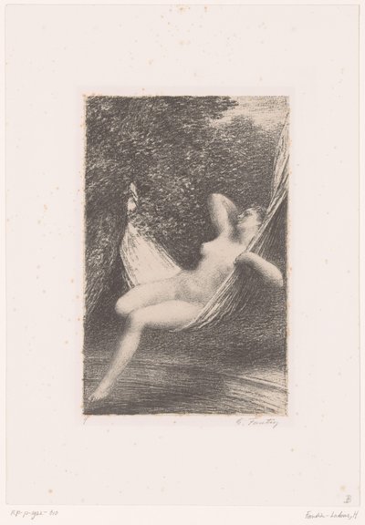 Sara se nahá houpe v houpací síti nad vodou Sara la Baigneuse Život a dílo Hectora Berlioze (název série) od Ignace Henri Jean Fantin Latour