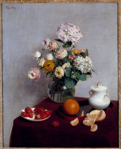 Obraz Letní květiny a ovoce od Henriho Fantina Latoura (Fantin-Latour od Ignace Henri Jean Fantin Latour