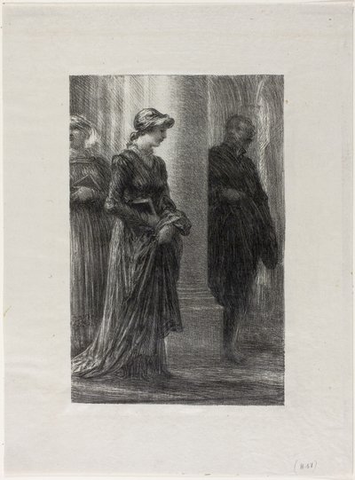 Mistři pěvci z Norimberku, dějství I: Setkání Walther a Eva od Ignace Henri Jean Fantin Latour