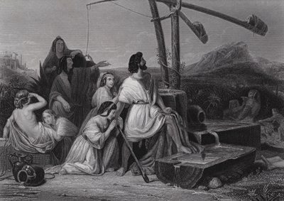 Mojžíš v zemi Midian (rytina) od Henri Frederic (after) Schopin