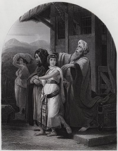 Odchod Rebeky (rytina) od Henri Frederic (after) Schopin