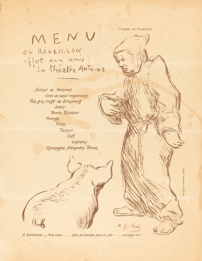 Silvestrovské menu nabízené přátelům divadla Antoine od Henri Gabriel Ibels