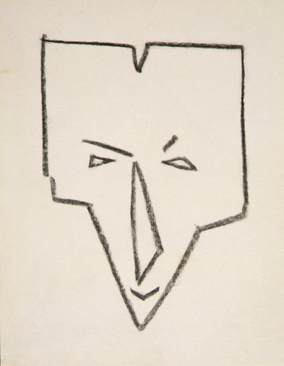 Hlava etnické masky (černá křída na papíře) od Henri Gaudier Brzeska