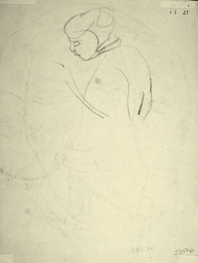 Studie ženy dívající se dolů (černá křída na papíře) od Henri Gaudier Brzeska
