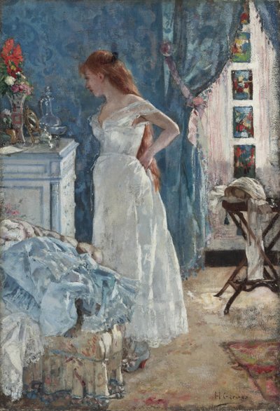 ""Záchod"" Mladá dívka v negližé - Obraz Henriho Gervexe (1852-1929) Soukromá sbírka od Henri Gervex