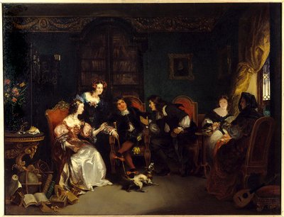 Trissotin a Vadius se hádají. Scéna převzatá z Molierova díla „Les womans savantes““; dějství 3, scéna 5 od Henri Hippolyte Poterlet