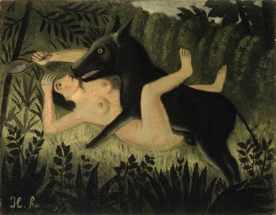 Kráska a zvíře, asi 1908 (olej na plátně) od Henri J.F. (1844-1910) Rousseau