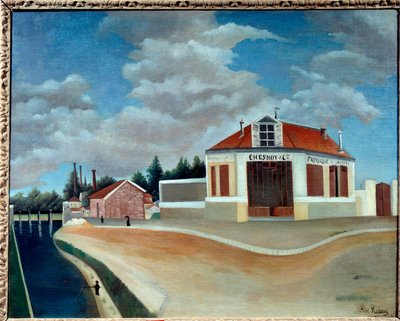 Továrna na židle v Alfortville Obraz od Henriho Rousseaua dit le Douanier Rousseau (1844-1910) 1897 Sun. 0,73x0,92 m Paříž, Orangerie Museum - Továrna na židle v Alfortville. Obraz Henriho Rousseaua s názvem Le Douanier Rousseau (1844-1910) od Henri J.F. Rousseau