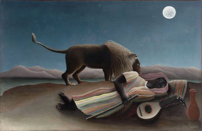 "Spící cikán"" Obraz Henryho Rousseaua známého jako Douanier Rousseau (1844-1910) 1897 Rozměr. 129,5 x 200,7 cm New York, Muzeum moderního umění od Henri J.F. Rousseau