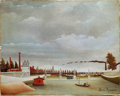 Břehy Seiny. Krajina Seiny (neboli břeh Seiny). Obraz Henri Rousseau dit Le Douanier Rousseau (1844-1910) od Henri J.F. Rousseau