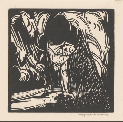 Personifikace deště nad krajinou od Henri Jonas (signed by artist)
