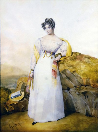 Portrét dámy v krajině (akvarel a kvaš na velum) od Henri Joseph Hesse