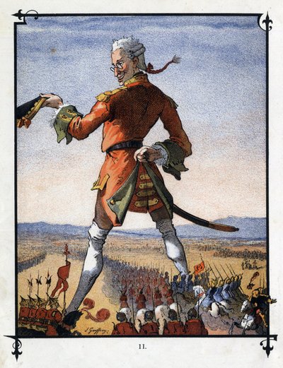 Lemuel Gulliver velí armádě liliputů. Ilustrace pro „“ Gulliver
