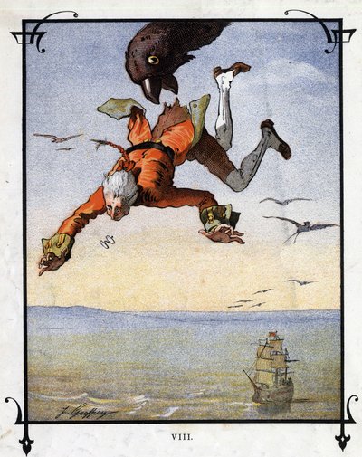 Lemuel Gulliver je unesen orlem. Ilustrace pro „“ Gulliver
