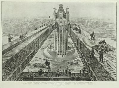 Dokončení Tower Bridge: dokončení, z The Graphic, 23. června 1894 (rytina) od Henri Lanos