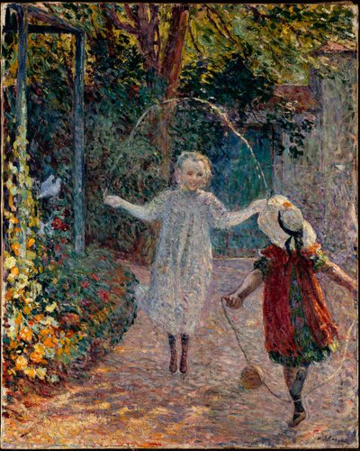 Děti skákání přes švihadlo v zahradě. od Henri Lebasque