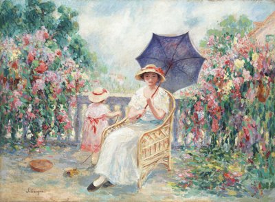 Mladá dívka a dítě na terase, 1914-15 od Henri Lebasque