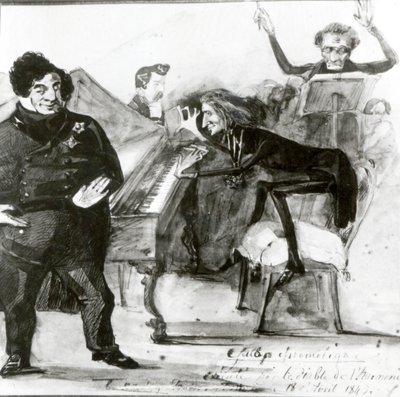 Galop Chromatique Karikatura Luigiho Lablache, Franz Liszt (1811-86) u klavíru a Francois Habeneck od Henri Lehmann