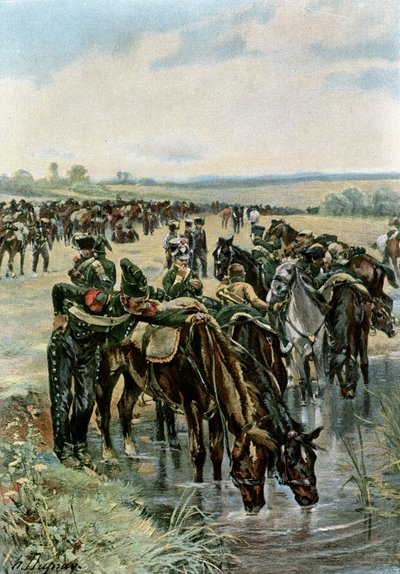 Plukovník Castex krmí koně před útokem od Henri Louis Dupray