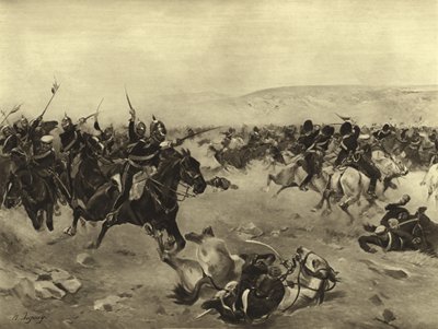 Útok těžké brigády, bitva u Balaklavy, 1854 (hlubotisk) od Henri Louis Dupray