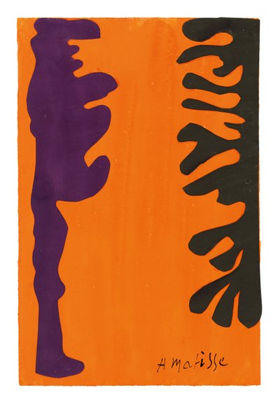 Černé a fialové arabesky na oranžovém pozadí od Henri Matisse