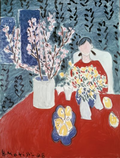 Větve švestky na zeleném pozadí od Henri Matisse