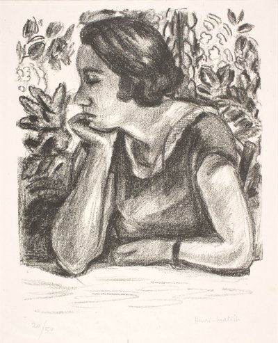 Busta dámy s bradou opřenou o pravou ruku od Henri Matisse