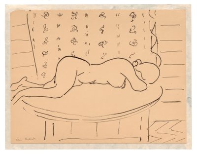 Ženský akt ležící tváří dolů na stole od Henri Matisse