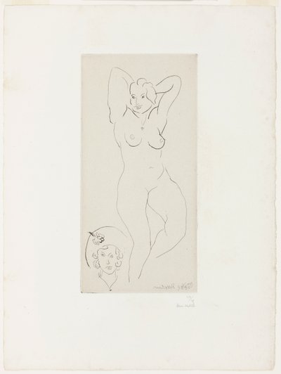 Ženský akt se zdviženýma rukama a hlavou ženy od Henri Matisse