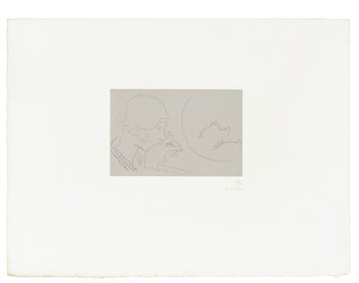 Mladá žena přemýšlí o sklenici s červenou rybou od Henri Matisse