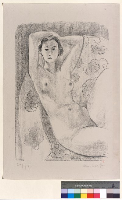 Sedící akt v křesle s květinovou výzdobou od Henri Matisse