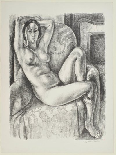 Akt s modrým polštářem vedle krbu od Henri Matisse
