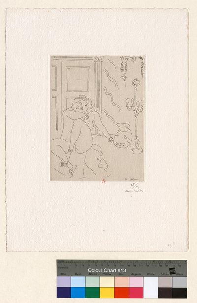 Nahý muž v interiéru s benátskou lampou a zlatými rybkami od Henri Matisse