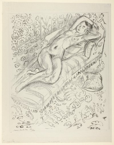 Odpočívající akt na lenošce s pozadím mašrabíje od Henri Matisse