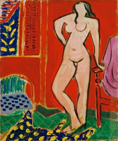 Nahá v růžové barvě, červený interiér od Henri Matisse