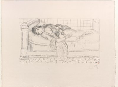 Orientální žena na lehátku, podlaha z červených dlaždic od Henri Matisse