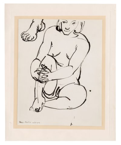 Sedící ženský akt, držící se za jedno koleno, s nákresem nohy od Henri Matisse