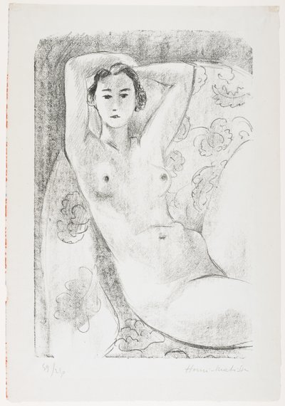 Sedící akt v křesle s květinovou výzdobou od Henri Matisse