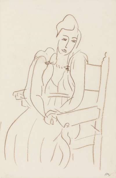 Sedící žena (hnědá vosková pastelka na papíře) od Henri Matisse