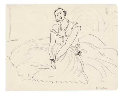Sedící žena v šatech s plnou sukní od Henri Matisse