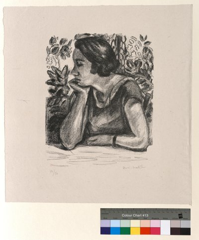 Tvář z profilu opřená o paži, paraván Ludvíka XIV. od Henri Matisse