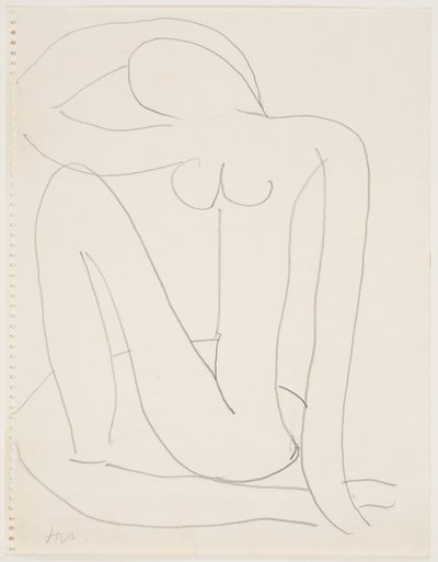 Sedící žena s rukou na hlavě (tužka na papíře) od Henri Matisse