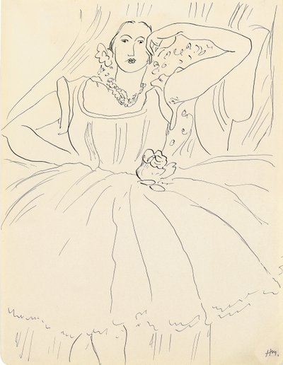 Žena ve večerních šatech (pero a tuš na papíře) od Henri Matisse