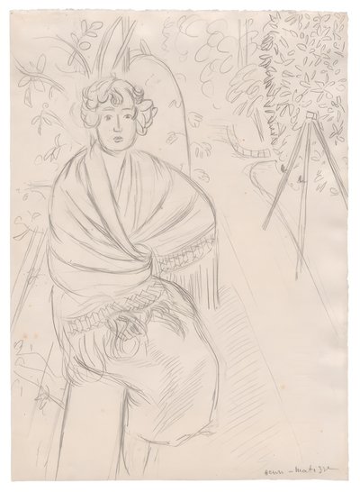 Žena se šátkem v zahradě od Henri Matisse