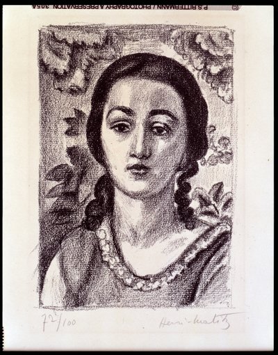 Mladá dívka s hnědými kadeřemi od Henri Matisse