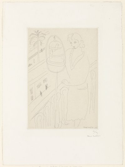 Mladá žena na balkoně pozorující andulky od Henri Matisse