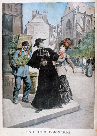 Katolický kněz je pobodán ženou na ulici, Francie, 1897 od Henri Meyer