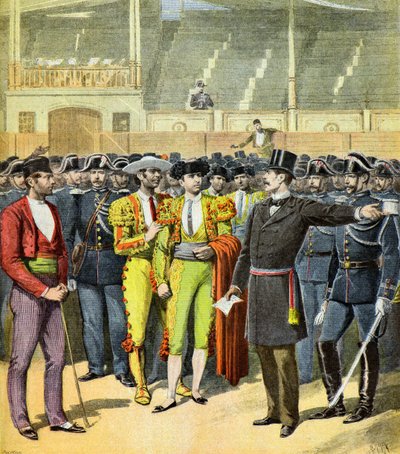 Zákaz býčích zápasů na jihu Francie v roce 1895 (Ilustrace) od Henri Meyer