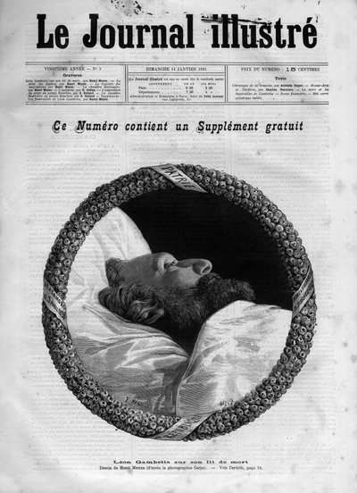 Smrt Leona Gambetty (1838-1882) Francouzský politik - Leon Gambetta na smrtelné posteli v „The Illustrous Journal“ z roku 1883 - kresba Henri Meyer (1844-1899) od Henri Meyer